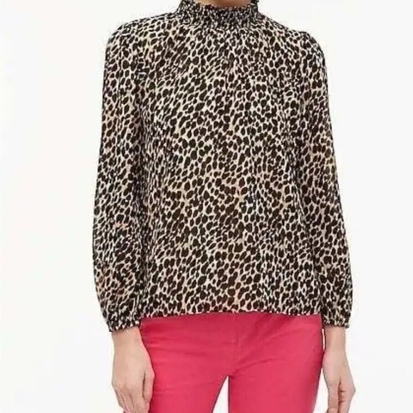 J. Crew Factory Leopard Print Long Sleeve Mockneck Blouse brown size small - Picture 1 of 5